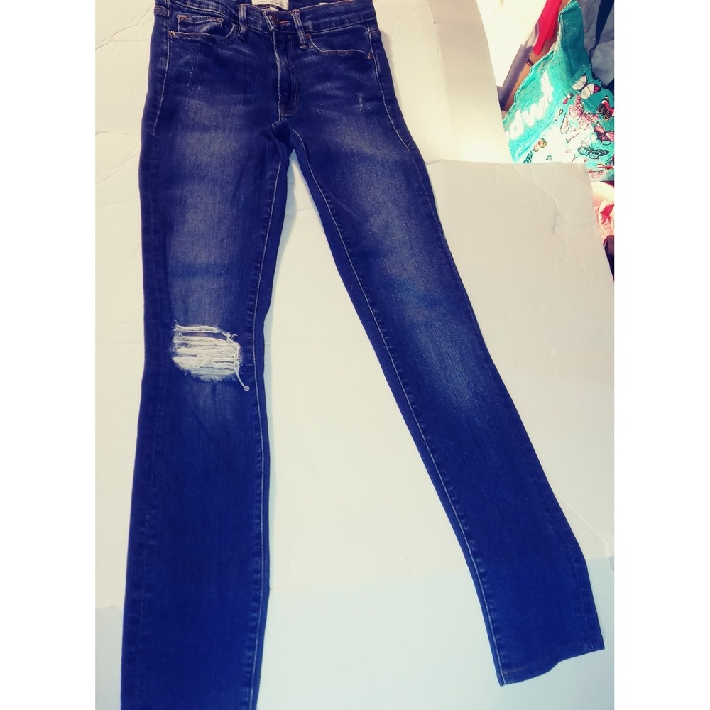 FRAME sz 24 Blue Forever Karlie Distressed Skinny Jeans Denim Pants - Picture 1 of 11
